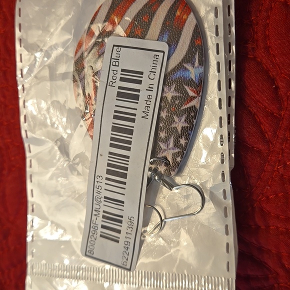 Red And Blue Five-Pointed Star Flag Pattern Leather Earrings Independence Day - Picture 5 of 5